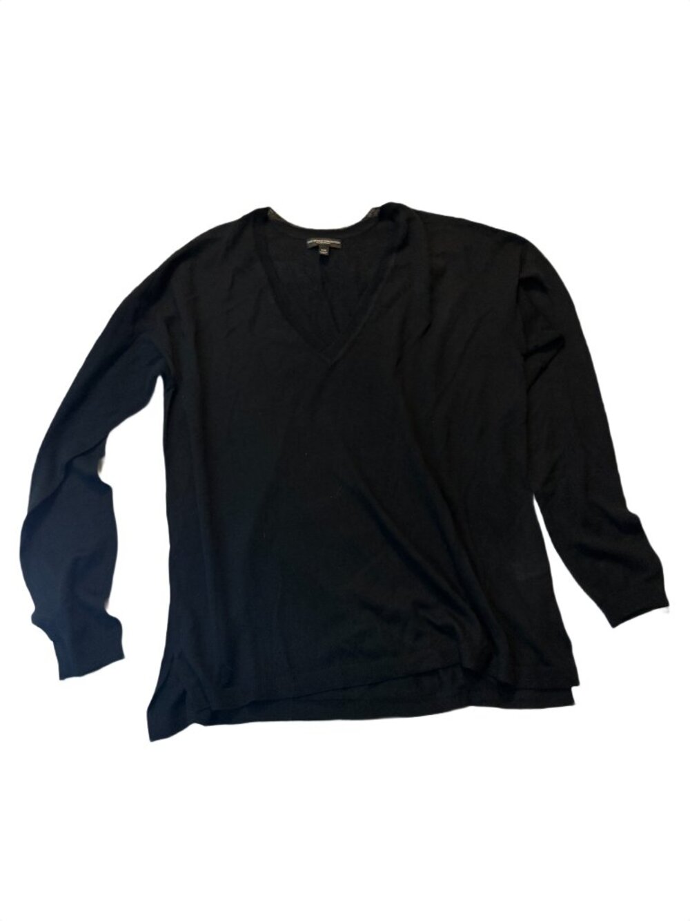 Lane Bryant Fine Merino Wool Blend V-Neck Sweater Black Size 14/16